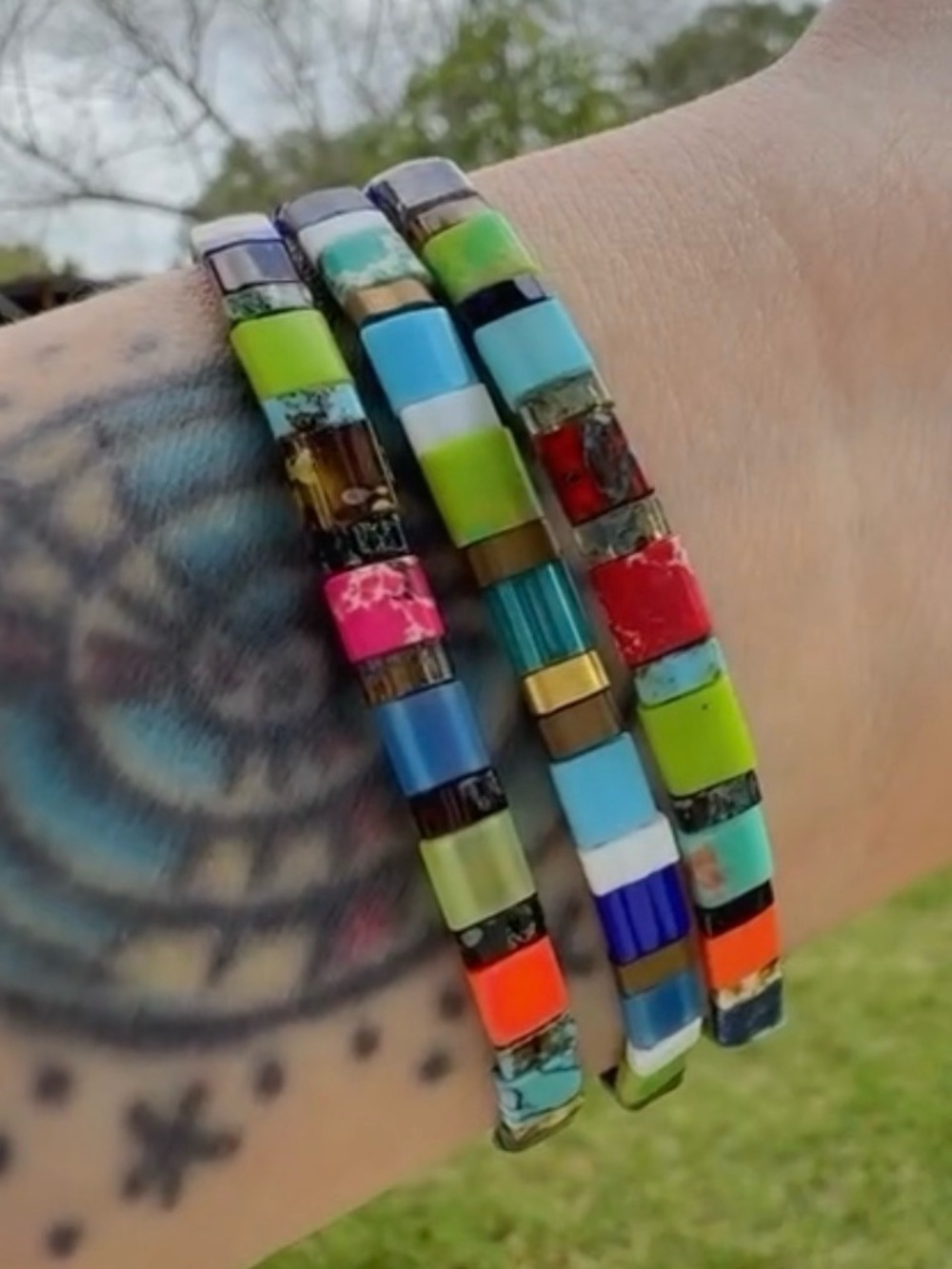 Colorful Multicolor Tile Stretch Bracelets for Women